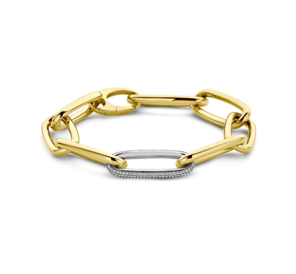 18krt gouden armband paperclip diamant 0.76ct g vsi half ronde buis 12 mm 21 cm